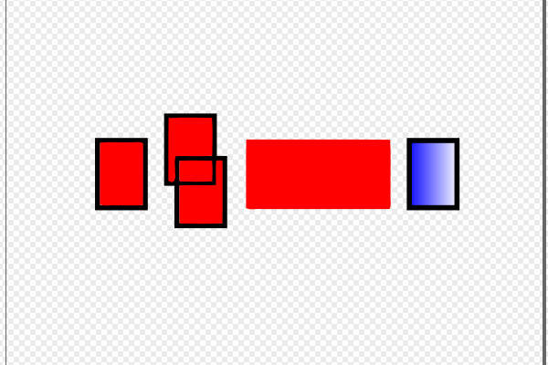 35. 一度の操作で3つの矩形が赤色で塗られる